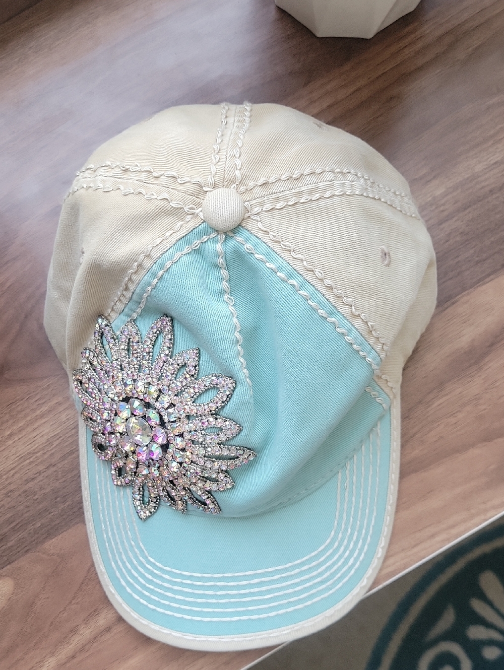 Olive & Pique Large Rhinestone Flower Baseball Cap - Picture 6 of 13